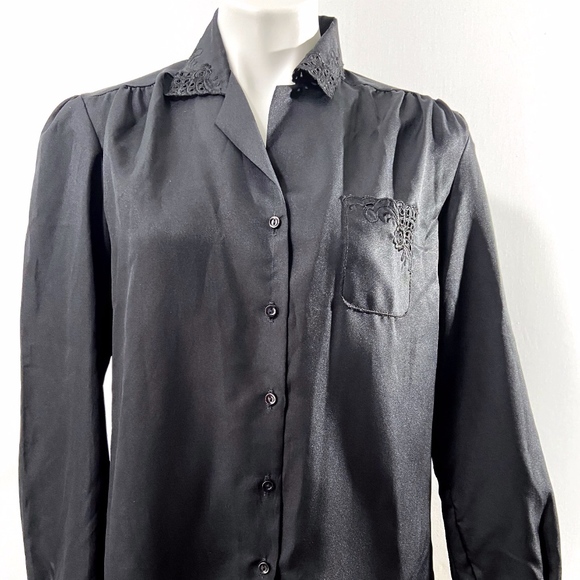 Vintage Tops - Vintage Ann Chabrol Cutout Black Button Up Blouse